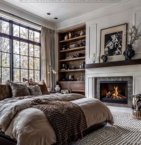 Main Bedroom With Fireplace, Gas Fireplace In Bedroom Master Suite, Bedroom With Fireplace Master, Fireplace In Bedroom, Master Suite With Fireplace, Bedroom With Fireplace, Bedroom Bookshelves, Fireplace Bedroom, Bedroom Eyes