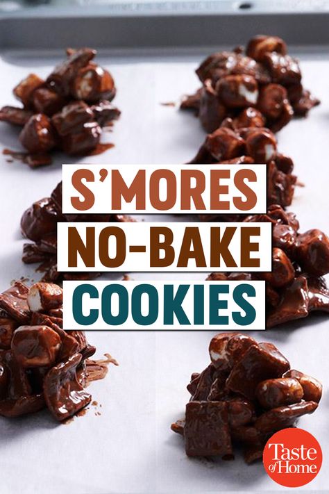 S'mores No-Bake Cookies S'mores No Bake Cookies, S’mores No Bake Cookies, No Bake Smores Cookies, S’mores Cookie Cake, Oatmeal And Peanut Butter, Cookie Recipes Oatmeal, Smores Recipes, Smores Bars, Baked Smores