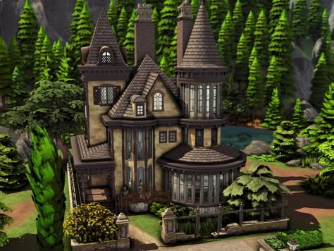 Sims 4 Family Witch House, Sims 4 Witch Mansion, Sims 4 Witch Apartment, Sims 4 Houses Victorian, Ts4 Victorian House, Sims 4 House With Greenhouse, Glimmerbrook House Sims 4, Sims Victorian House, Sims 4 Outside Decor