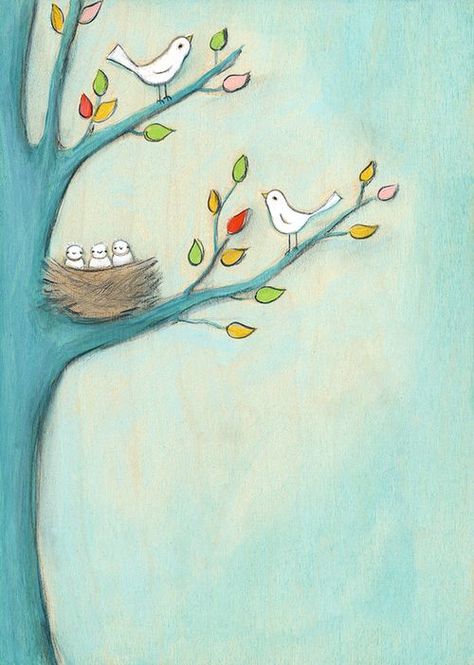 .vida Turquoise Wall Art, Oopsy Daisy, Baby Birds, Bird Canvas, 수채화 그림, Bird Wall Art, Baby Bird, The Nest, Art Drawings For Kids