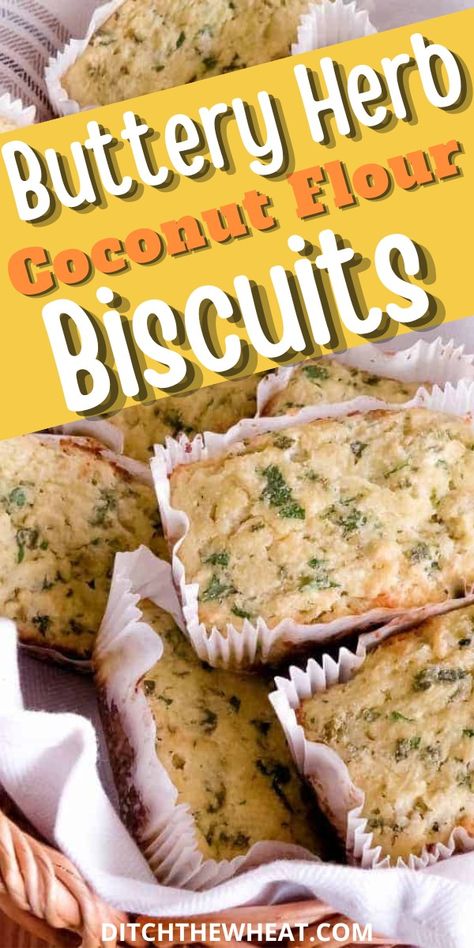 These buttery coconut flour biscuits with herbs are the perfect side dish for any meal. They're quick & easy to make, and light and fluffy. These are gluten free biscuits made with coconut flour. Instead of like most coconut flour baked goods they do not taste eggy and are light and fluffy and perfect for smothering with butter.   https://www.rfr.bz/pllcmpx Gluten Free Thanksgiving Appetizers, Herb Biscuits Recipe, Gluten Free Thanksgiving Side Dishes, Coconut Flour Biscuits, Gluten Free Desserts Thanksgiving, Flour Biscuits, Gluten Free Thanksgiving Recipes, Keto Holiday Recipes, Baking With Coconut Flour