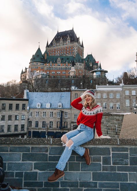 Top Things to do in Québec City at Christmas Time | Complete Travel Guide Quebec City Outfits Summer, Quebec Photo Ideas, Quebec City Photo Ideas, Quebec City Poses, Quebec City Canada Winter, Quebec City In December, Winter In Quebec City, Quebec City Christmas, Quebec City Winter