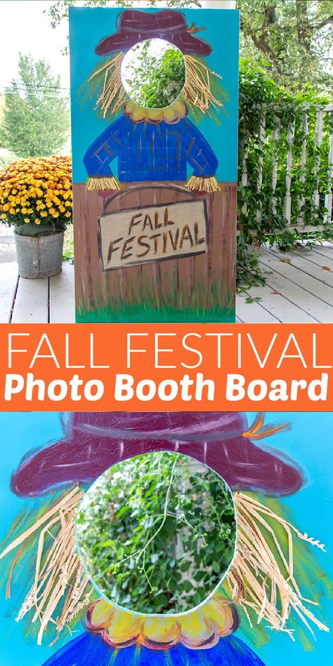 Fall Face Cutout Board, Fall Carnival Photo Booth, Scarecrow Photo Prop, Scarecrow Photo Booth, Fall Harvest Photo Booth Ideas, Fall Photo Cutout Board, How To Build A Scarecrow Diy, Face In Hole Photo Board Fall, Diy Fall Photo Booth