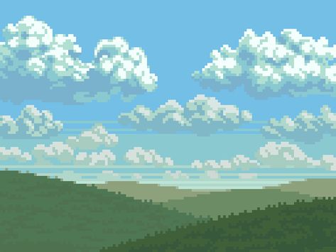 Pixelblog - 11 - Landscape Pixeling Pixel Pals Background, Pixel Background Landscape, Blue Pixel Aesthetic, 8 Bit Landscape, Pixel Game Background, Pixel Art Nature, Pixel Art Scenery, Pixel Sky, Pixelated Background