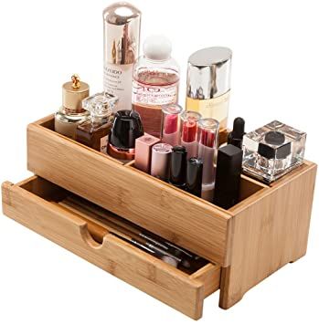 GOBAM Makeup Storage Drawer Organizer Jewelry Skincare Organizer Cosmetic Box Drawer Divider for Lipstick and More,Bamboo Dresser And Vanity, Bathroom Vanity Makeup, Vanity Station, Wooden Makeup Organizer, Makeup Storage Drawers, Skincare Storage, Skincare Organizer, Makeup Storage Case, Organize Bathroom Countertop