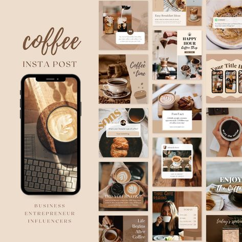 Coffee Instagram Posts Café Business Social Media Template | Etsy Coffee Shop House, Template Brown, Beige Aesthetics, Messages Instagram, Coffee Shop Branding, Coffee Shop Business, House Template, Coffee Truck, Coffee Shop Logo