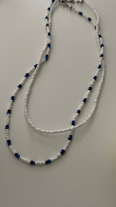 Blue And White Seed Bead Necklace, Bead Necklace Ideas, Blue And White Necklace, Clay Bead Necklace, White Choker, Blue Clay, Necklace Ideas, Necklace Beads, Hairdo For Long Hair