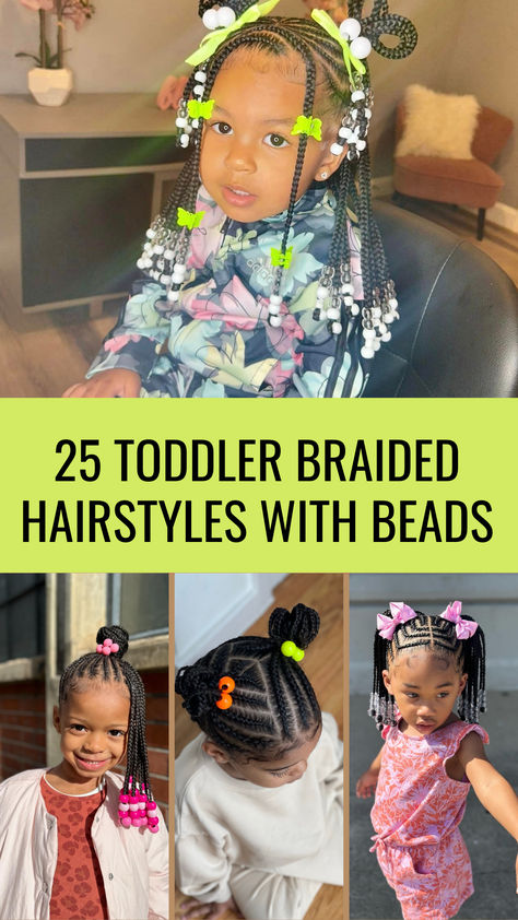 Collage of adorable toddler braided hairstyles featuring colorful beads, showcasing various styles from top knots to pigtails. Perfect inspiration for creative and fun hairstyles that toddlers will love! Toddler Girls Braided Hairstyles, Toddler Hair With Beads, Braid Hairstyles For Toddlers, Toddler Braids African American, Toddler Girl Braid Styles With Beads, Toddler Braids With Beads, Kids Braided Hairstyles Natural Hair, Toddler Braided Hairstyles With Beads, Toddler Braid Styles