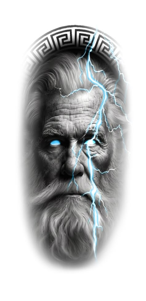 Zeus Tattoo Design, Tattoo Side, Colored Tattoo, Zeus Tattoo, Colorful Tattoo, Idea Tattoo, Greek Tattoos, Side Tattoos, Eye Tattoo