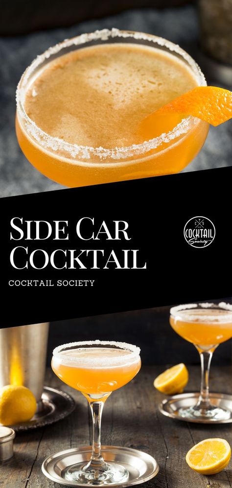 Side Car Recipes, Side Car Drink Cocktails, Side Car Cocktail, Lemon Juice Cocktail, Sidecar Drink, Brandy Drinks, Spring Party Food, Winter Party Foods, Fall Treats Recipes