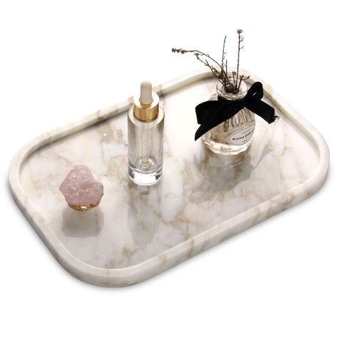 PRICES MAY VARY. NATURAL MARBLE TRAY:HESHIBI tray is made of 100% high quality marble, Non-Resinor Non-Ceramic, safe and environmentally friendly, durable, smooth surface and easy to clean. Perfect coloring of natural marble, each with a different texture. PERFECT SIZE: HESHIBI vanity tray 12 x 8 inches is suitable for various scenarios.It is the perfect size to place on a bathroom vanity to store hand soap, toiletries and hand towels. Because it is natural marble, the texture of each stone is d Marble Jewelry Tray, Perfume Tray Aesthetic, Perfume Tray Decor, Bathroom Countertop Decor, Marble Bathroom Counter, Vanity Tray Decor, Bathroom Tray Decor, Coffee Perfume, Marble Bathroom Vanity