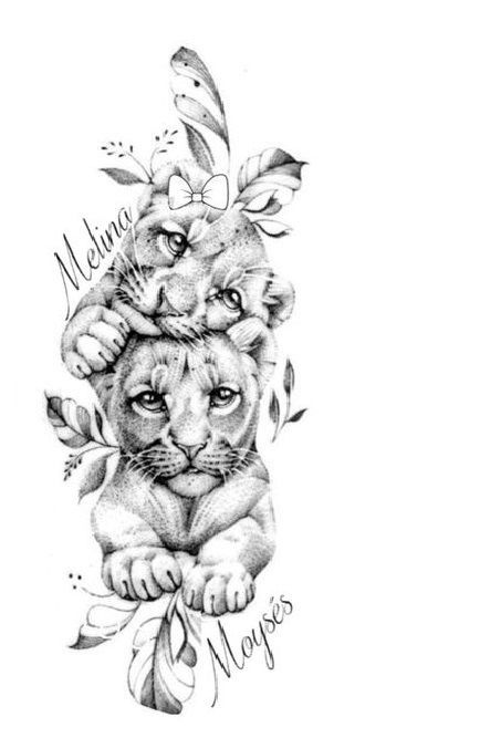 Lioness And Cub Tattoo, Lion Cub Tattoo, Family Sleeve Tattoo, Mutterschaft Tattoos, Ink Tattoo Design, Red Tattoo Ideas, Mum Tattoo, Red Ink Tattoo, Cubs Tattoo