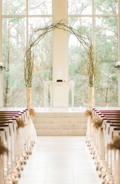 Curly willow branch arch with twinkle lights created by our designer to frame and illuminate the couple as they said their vows. Willow Branches Wedding, Curly Willow Arch, Branch Archway, Willow Wedding Arch, Curly Willow Wedding, Arch Florals, Curly Willow, Wedding Arches, Homemade Wedding