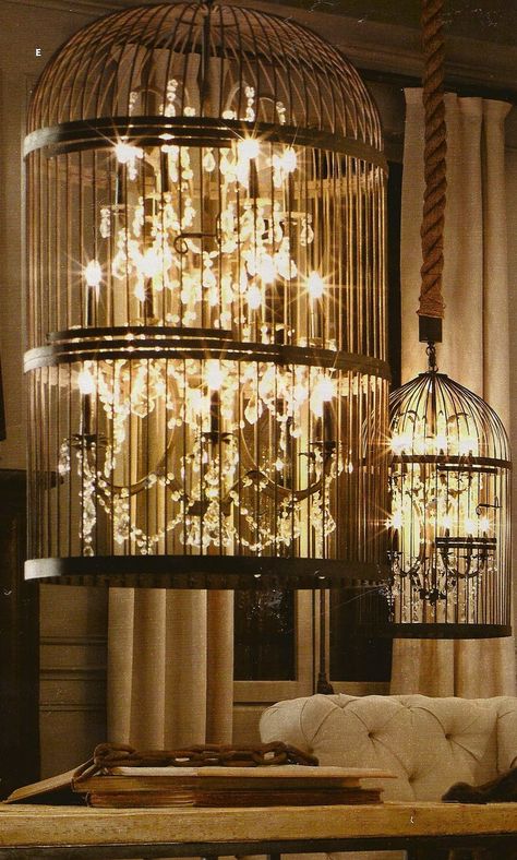 Can NOT get enough of these vintage birdcage chandeliers from Restoration Hardware. Bird Cage Chandelier, Caged Chandelier, Restoration Hardware Bedroom, Restoration Hardware Lighting, Birdcage Chandelier, Vintage Birdcage, Cage Chandelier, Box Decor, Cage Light