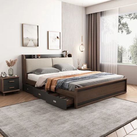 Upholstered Storage Bed Full Metal Bed Frame, Linen Upholstered Bed, Gray Upholstered Headboard, Upholstered Storage Bed, Bed Platform, Full Size Bed Frame, Platform Bed With Storage, Queen Size Bed Frames, Queen Bed Frame