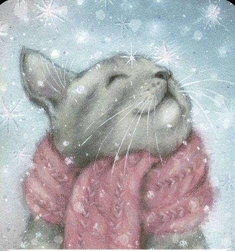 Meme Chat, Winter Cat, Image Chat, Snow Flakes, Cat Artwork, Cats Illustration, Christmas Paintings, Cat Painting, Pics Art