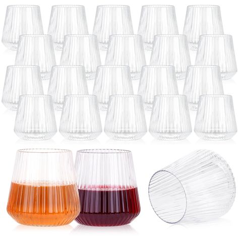 PRICES MAY VARY. Unique Design: These plastic wine glasses have a ribbed body, which is very classic and elegant. The base features a stemless design that is stylish and unique. The wide base balances the glass and prevents inadvertent spills 24 Pack Wine Cups: You will receive 24 pcs stemless wine glass. They are perfect for parties, weddings, gatherings, holidays, picnics and more, ensuring you have enough wine glasses for all your guests Premium Material: These disposable ribbed glasses are m Wine Plastic Cups, Disposable Cocktail Glasses, Plastic Cocktail Cups, Plastic Cocktail Glasses, Wedding Mimosa Bar, Plastic Wedding Cups, Ribbed Glasses, Fig Bar, Plastic Wine Cups