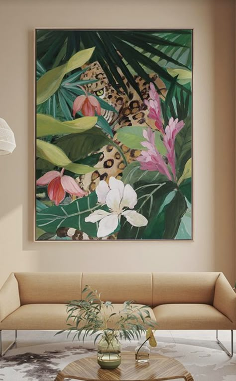 Jungle Painting, Wall Art Flowers, Tropical Painting, Pattern Photography, Bold Decor, Jungle Art, British Colonial Style, Painted Artwork, Palm Fronds