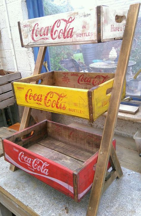 Vintage Coca-Cola wooden crates ~ for planter, storage, etc Coke Crate Ideas, Coca Cola Kitchen, Old Wooden Crates, Coca Cola Decor, Old Crates, Crate Ideas, Crate Diy, Crate Shelves, Coke Cola