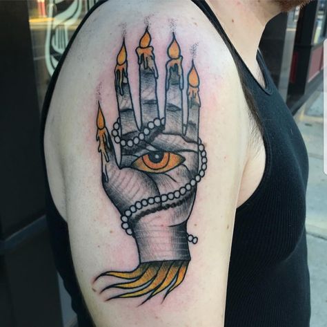 Hand of glory by Zack Emma at Torch & Dagger Tattoo. Pittsburgh PA Hand Of Glory Tattoo, Hand Of Glory, Glory Tattoo, Traditional Style Tattoo, Dagger Tattoo, Traditional Tattoo Art, Dot Work Tattoo, Up Tattoos, Grey Tattoo