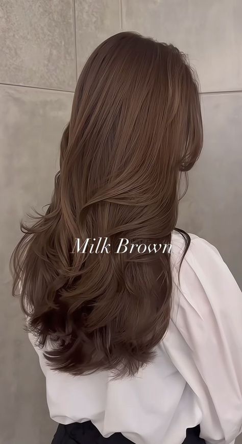 Hair Dye Inspo Natural, Hazelnut Ash Brown Hair, Dyed Hair Natural Colors, Milk Brown Hair Color, Brown Hair Formulas, Hair Color Ideas Without Bleaching, Korean Brown Hair, Neutral Hair Color, Milk Brown Hair