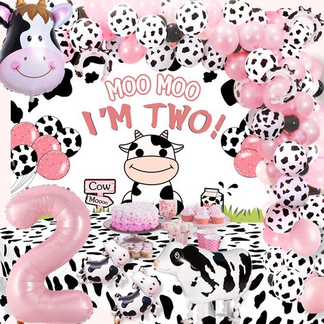 Cow 2nd Birthday Party, Cow 2nd Birthday, Moo Moo I'm Two Birthday, 2nd Birthday Decorations, 1st Birthday Decorations Boy, First Birthday Decorations Girl, Cow Birthday Parties, Two Birthday, Girly Birthday