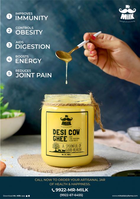 A2 Ghee Creative Ads, Ghee Photography, Cow Ghee Benefits, Ghee Benefits, Desi Cow, Ghee Recipe, Cow Products, Cow Ghee, Ads Creative Advertising Ideas