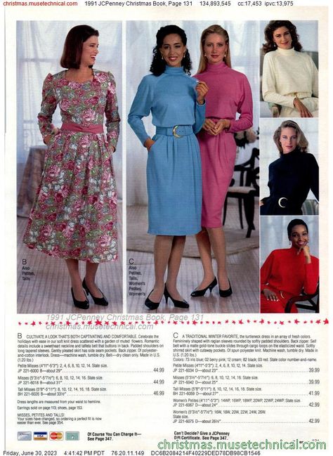 1991 JCPenney Christmas Book, Page 131 - Catalogs & Wishbooks Jcpenney Christmas Catalog, 80s And 90s Fashion, 90's Fashion, 1990s Fashion, Christmas Catalogs, Christmas Book, Turtle Neck Dress, Christmas Books, Book Page