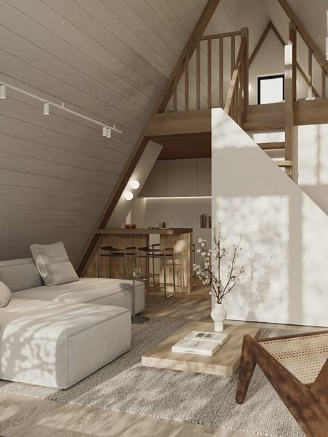 Summer house 47 :: Behance Tiny House A Frame, A Frame House Interior, A-frame Interior, A Frame Cabin Plans, Triangle House, A Frame Cabins, A Frame House Plans, Frame Cabin, Architecture Model House