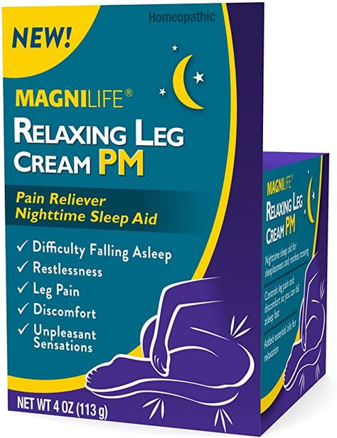 Amazon.com: MagniLife Relaxing Leg Cream Pain PM Relief & Sleep Aid For Restless Legs, Cramping, Discomfort & Tossing - Natural Soothing, Deep Penetrating Topical with Magnesium & Lavender - 4oz: Health & Personal Care Restless Leg Remedies, Leg Cramps At Night, Leg Cream, Pain Relief Gel, Calf Cramps, Restless Leg, Uses For Vicks, Restless Legs, Back Pain Remedies