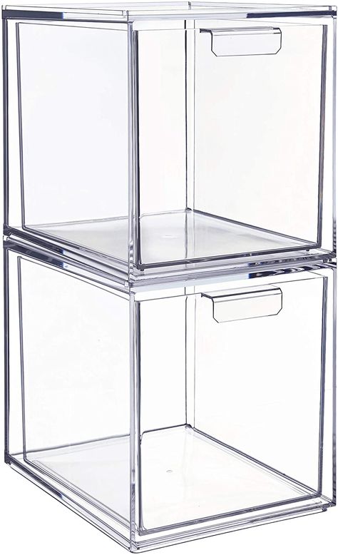 AmazonSmile: STORi Audrey Stackable Cosmetic Organizer Drawers 6-3/4" Tall | Set of 2 Clear: Home & Kitchen Organize Cosmetics, Organizer Drawers, Clear Plastic Storage Containers, Palette Organizer, Clear Bins, Stackable Bins, Office Supply Organization, Organized Living, Plastic Container Storage