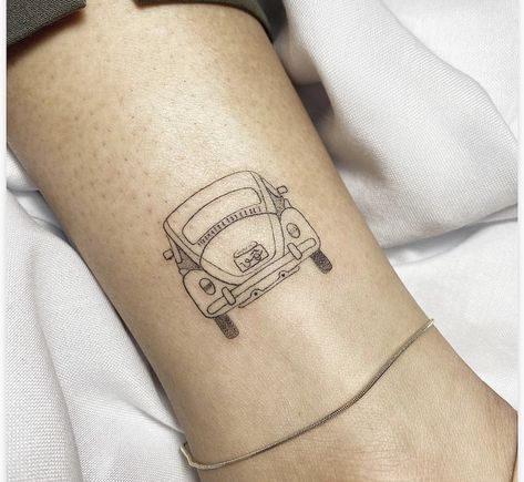 Vw Beetle Tattoo Simple, Punch Buggy Tattoo, Beetle Car Tattoo, Volkswagen Beetle Tattoo, Vw Beetle Tattoo, Ladybug Tat, Vw Bug Tattoo, Fusca Tattoo, Car Tattoos For Women