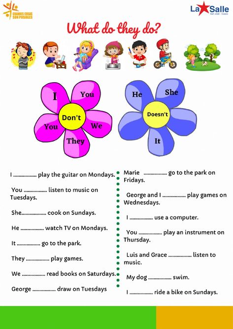 Present Simple online worksheet for TERCER GRADO. You can do the exercises online or download the worksheet as pdf. Present Simple Negative Worksheets, Negative Form Worksheet, Present Simple Worksheets For Kids, Present Simple For Kids, Simple Present Worksheet, Present Simple Worksheet, Simple Present Tense Worksheets, Present Continuous Worksheet, English Primary School