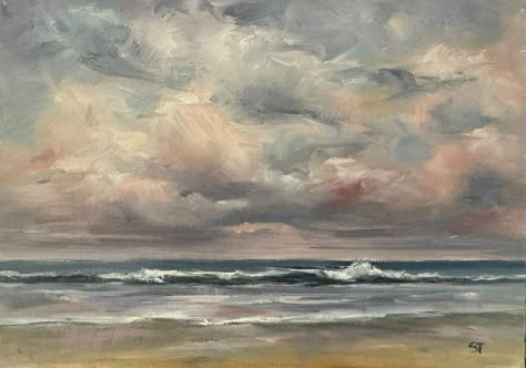 Original 5 X 7 Inch Oil Seascape Painting Sea Scapes Paintings, Gorgeous Paintings, Beach Sunset Painting, Painting On Linen, Watercolor Landscape Paintings, Visual Poetry, Sunset Painting, North Wales, Feminine Tattoos