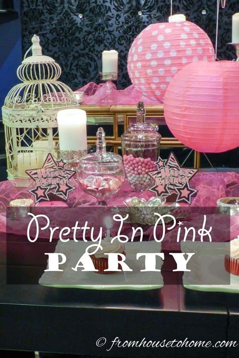 Girls of all ages love the Pretty In Pink Party Theme. It works well for a birthday party (whether it's a 5th or a 50th birthday) or a bachelorette party. #entertainingdiva  #partythemes #birthdaypartyideas Pink Party Drinks, Pretty In Pink Party, Pink Table Decorations, Pink Candy Buffet, Pink Party Theme, Pink Party Decorations, Easy Party Decorations, Pink Icing, Pink Birthday Party