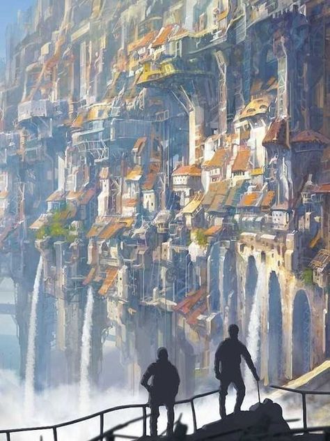 Cliff City, Scenery Background, Landscape Concept, Fantasy City, Biome, Fantasy Setting, Fantasy Places, Shangri La, Fantasy Art Landscapes