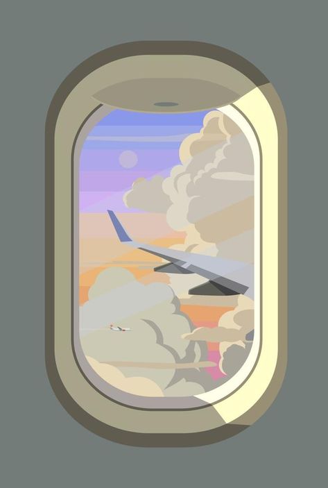 View of the clouds from the airplane window. Vector. Airplane Window Drawing, Plane Graphic Design, Airplane Graphic Design, Airplane Vector Illustration, Gold Moodboard, Window Vector, Plane Drawing, Airplane Illustration, Fly Drawing