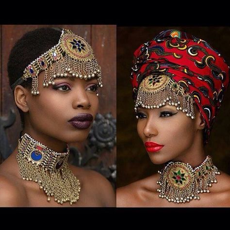 African QUEENS African Headpiece, African American Beauty, African American Fashion, African Bride, Bridal Choker, African Head Wraps, Head Jewelry, African Queen, Fashion Collage