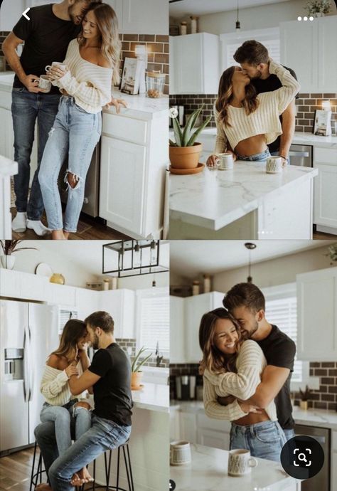 Couples Photoshoot Lifestyle, Kitchen Prewedding Photo Ideas, Photo Poses For Couples At Home, Couple Photoshoot Anniversary, Anniversary Picture Ideas At Home, Couple Pose At Home, Prewedding In House, Couple Home Pictures, Photo Poses For Couples Romantic At Home