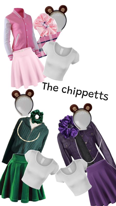 A cute costume for Halloween Chippetts Costume Halloween, Chipette Halloween Costume, Costume For School, Diy Chipettes Costumes, Chipetshalloween Costume, Jeanette Chipette Costume, Eleanor Chipette Costume, Cute Halloween Costumes For Brunettes, Chippette Halloween Costume