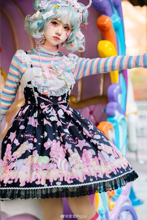 Candy Dress Aesthetic, Full Aesthetic, Bimbocore Outfits, Desired Wardrobe, Decora Fashion, Dreamy Night, Candy Costumes, Lolita Outfits, Yami Kawaii