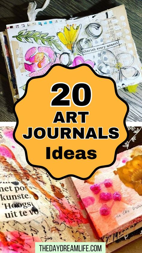 art journal ideas Self Care Journal Ideas Art Therapy, Easy Art Journal Pages Ideas, How To Make An Art Journal, Art Journal Ideas Creative, Art Journaling For Beginners, Journaling With Stickers, Journal Quotes Ideas, Art Therapy Prompts, Cool Sketchbook Pages