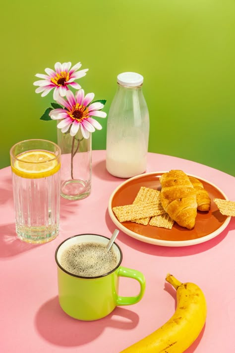 Pastel Still Life Photography, Breakfast Food Photography Styling, Table Still Life Photography, Breakfast Product Photography, Still Life Table Setting, Spring Still Life, Coffee Still Life Photography, Creative Food Photography Inspiration, Breakfast Photoshoot