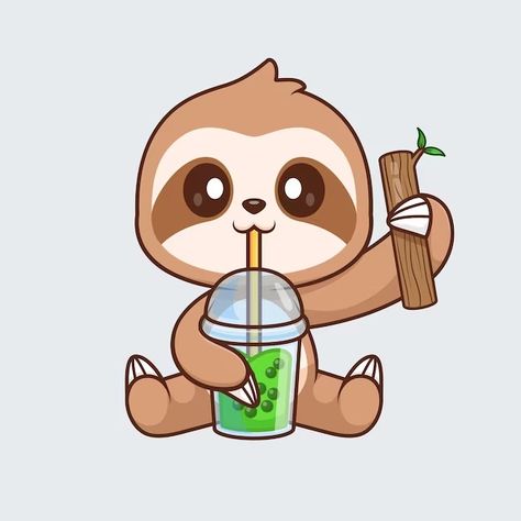 Catalyststuff | Freepik Tree Cartoon, Boba Milk Tea, Branch Tree, Boba Milk, Wood Branch, Vector Icons Illustration, Cute Sloth, Milk Tea, Icon Illustration