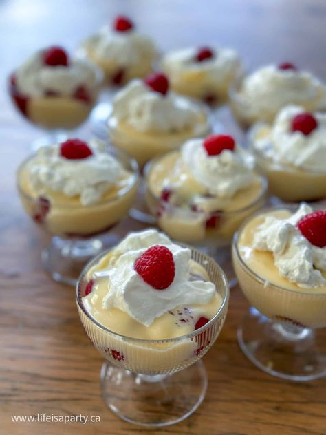 Easy Individual Mini Trifle Recipe - Life is a Party Mini Trifles Cups, Mini Trifles Desserts, Trifle Desserts Mini, Mini Chocolate Trifle Cups, Individual Brownie Trifle Cups, Mini Brownie Trifle, Individual Trifle, Individual Trifles, Caramel Apple Trifle