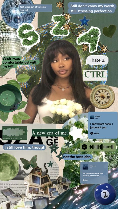 sza #sza #music #green #blue #ocean Sza Aesthetic Wallpaper Blue, Dog Preppy, Sza Music, Sza Collage Wallpaper, Sza Aesthetic Wallpaper, Sza Collage, Sza Songs, Sza Poster, Sza Aesthetic