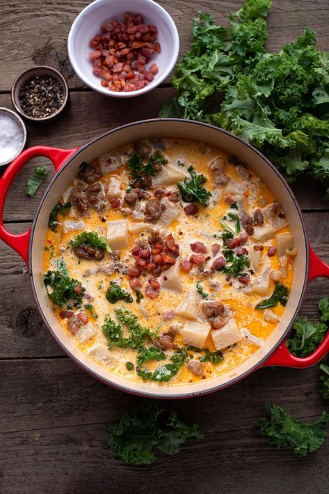 Keto Zuppa Toscana Keto Potatoes, Thm Soup, Keto Zuppa Toscana Soup, Keto Zuppa Toscana, Keto Zuppa, Florentines Recipe, Keto Soups, Zuppa Toscana Soup, Tuscan Soup