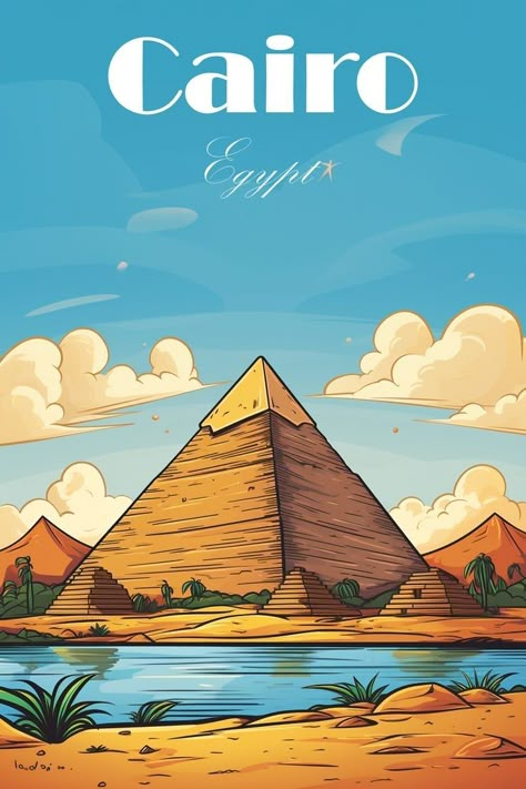 Egyptian Poster, Great Pyramids Of Giza, Egypt Poster, Egypt Pyramids, Travel Collage, Travel Poster Design, Creative Drawing Prompts, Minimalist Travel, The Pyramids