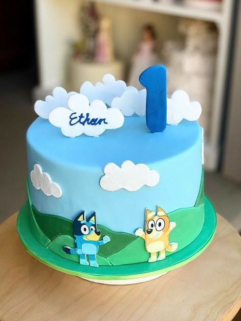 Bluey and Bingo birthday cake. Disney Junior Birthday Party, Cake Boy Birthday, Disney Junior Birthday, Bluey Birthday Cake, Birthday Cake Boys, Bingo Cake, Bluey Birthday Party, Boys First Birthday Cake, Pastel Cake