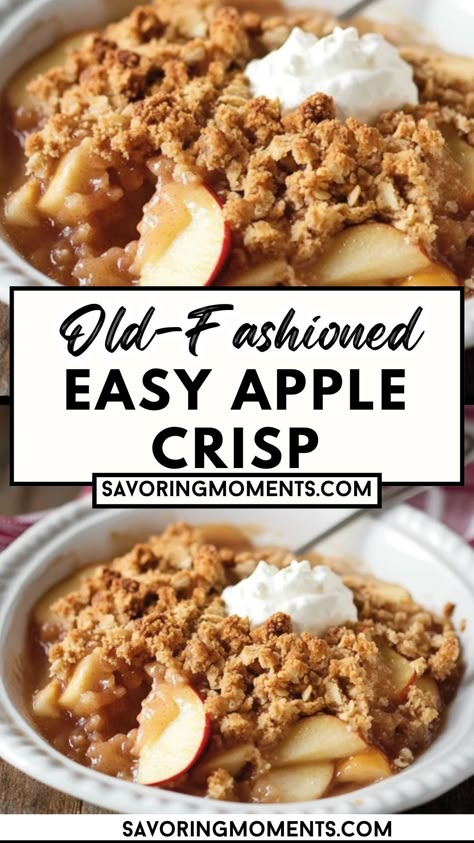 Enjoy a bite of nostalgia with this simple old-fashioned apple crisp! Juicy apples meet a crumbly oat topping in this quick and easy recipe. Perfect for family dinners, holidays, or whenever you need a cozy dessert fix.  #EasyAppleCrisp #HomemadeDesserts #FallFlavors #AppleSeason #QuickDessertIdeas #ComfortBaking #FamilyFavorites Cinnamon Sauce, Woolworth Cheesecake, Apple Crisp With Oatmeal, Old Fashioned Apple Crisp, Homemade Apple Crisp, Oatmeal Crisp, Easy Apple Crisp, Best Apple Crisp, Crisp Recipes